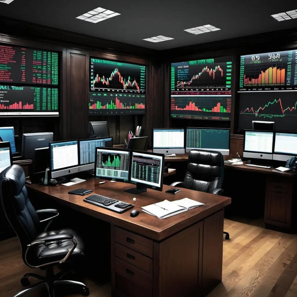 Prompt: create desktop background with Wall street theme. Financial dark colors

