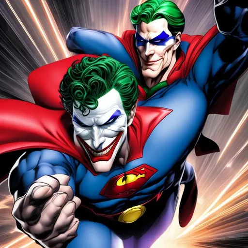 Prompt: Joker as superman fighting batman 