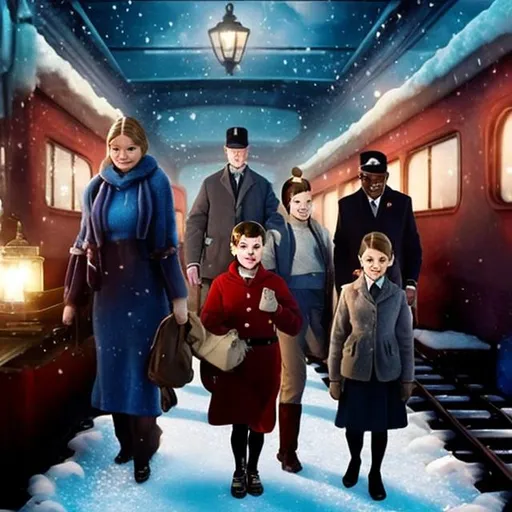 Prompt: shipping kids off on the polar express
