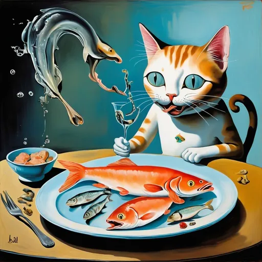 Prompt: Cat eating fish, Salvador Dali style 