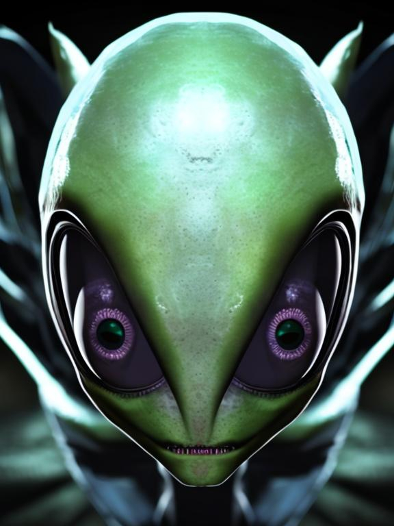 Prompt: An alien with eyes open, with grandangular effect