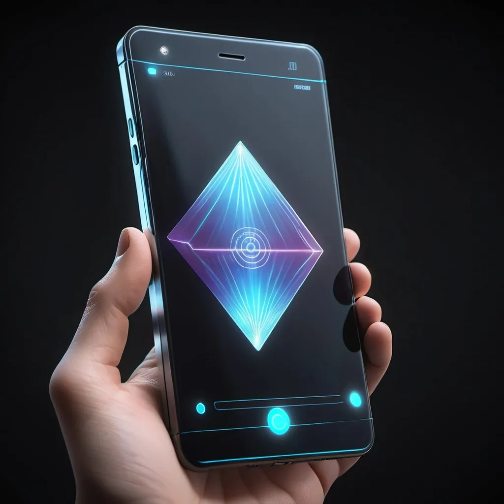 Prompt: future hologram big phone

