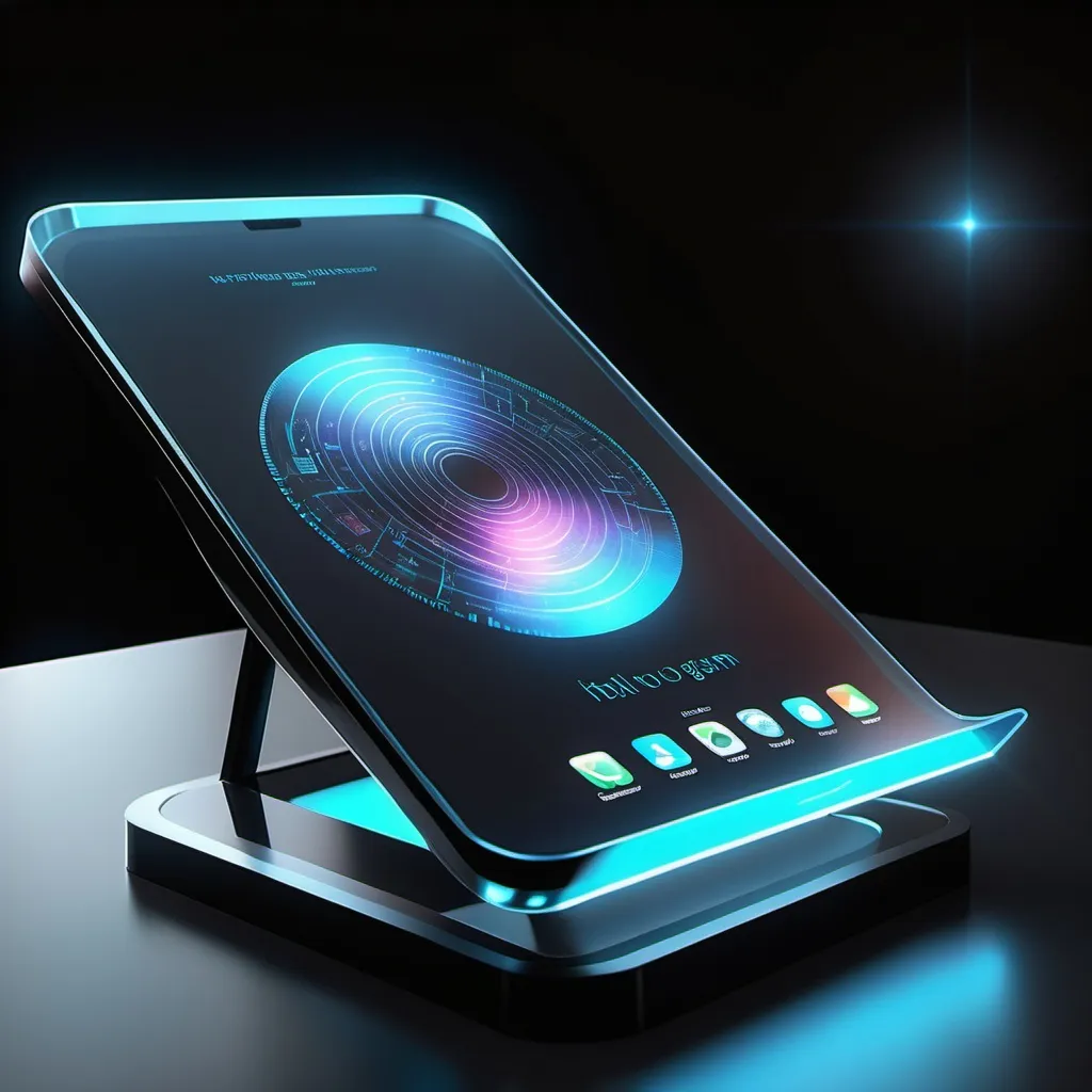 Prompt: future hologram big phone

