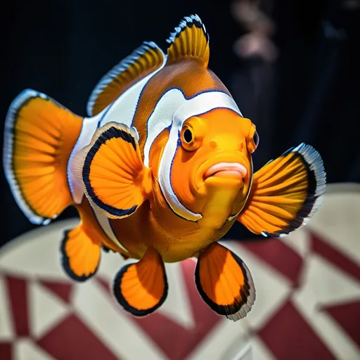 Prompt: a clownfish in a circus act