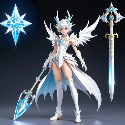 Prompt: A character reference sheet of a opalescent white dragon themed magical girl whose outfit has diamond motifs and her weapon is a battle axe in the style of the Pretty Cure franchise
"Studio Ghibli, Anime Key Visual, by Makoto Shinkai, Deep Color, Intricate, 8k resolution concept art, Natural Lighting, Beautiful Composition"

















