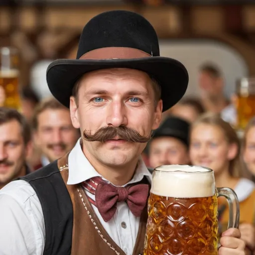 Prompt: German man with big mustache celebrating oktoberfest