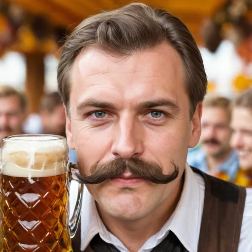 Prompt: German man with big mustache celebrating oktoberfest