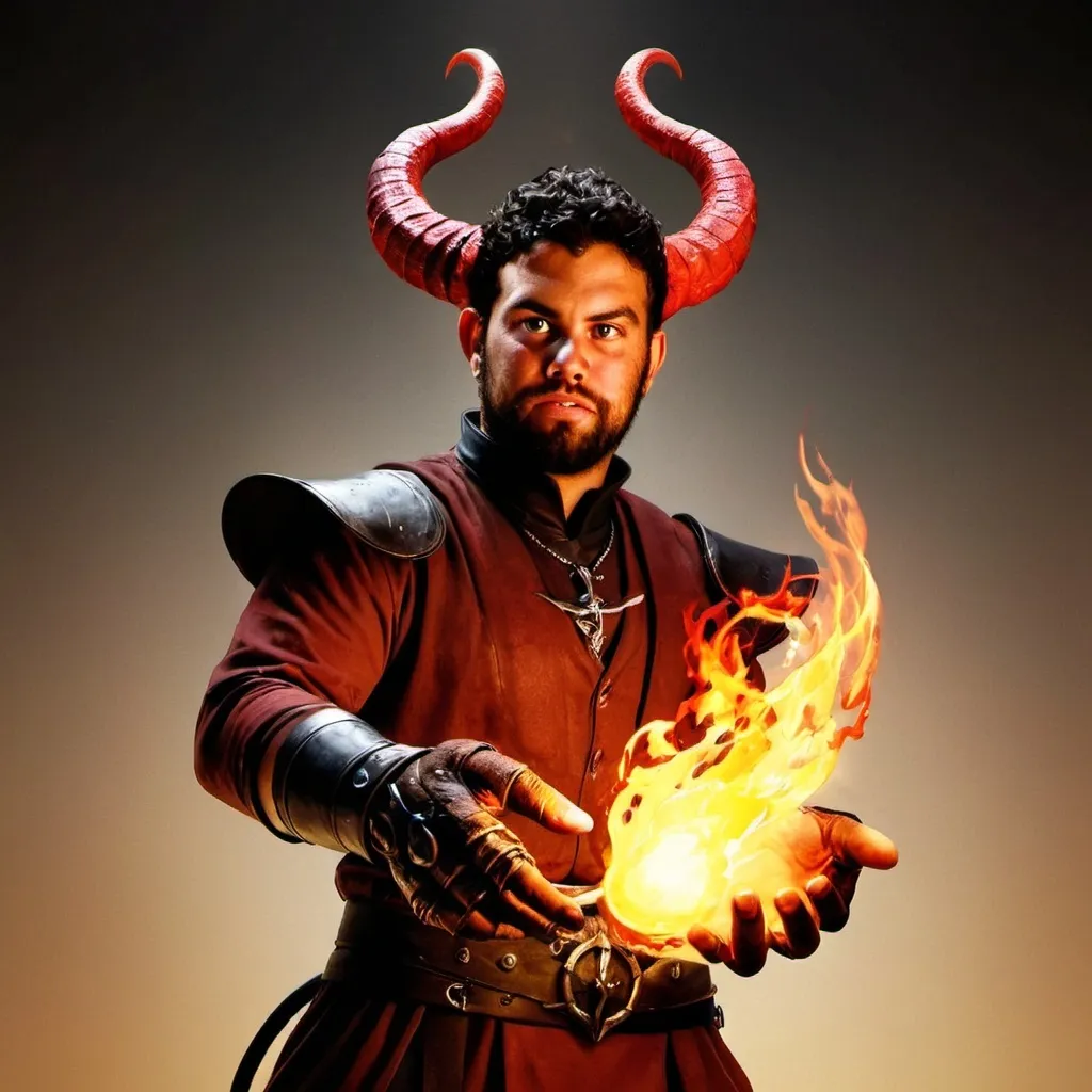 Prompt: hyper-realistic Tiefling character with fire hands, fantasy character art, illustration, dnd, warm tone