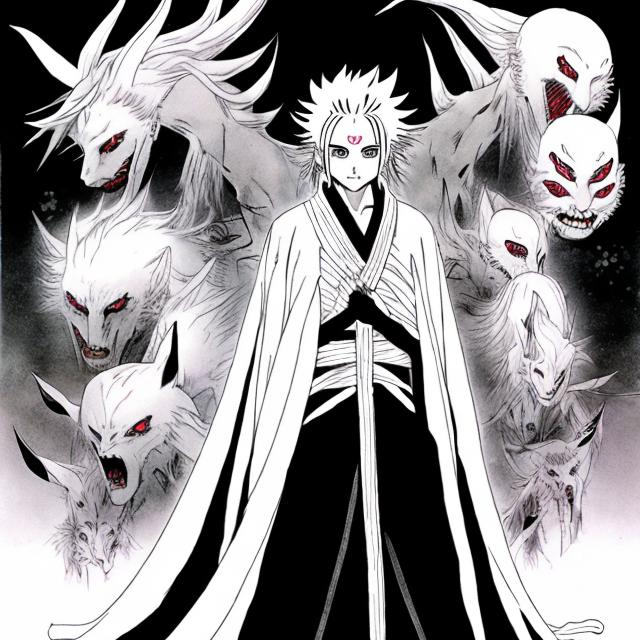 Prompt: Make Kimimaro alternative ending, where he becomes leader of the Otsutsuki with all new dojutsu and genjutsu powers, in his full form. Give him Otsutsuki appearance with the bone abilities and new dojutsu eyes and genjutsu. Make the images clear and in style of new Boruto manga.