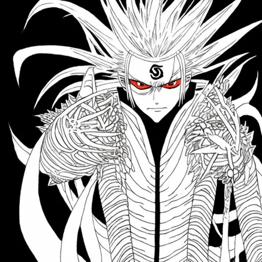 Prompt: Make Kimimaro alternative ending where he becomes leader of the Otsutsuki with all new dojutsu and genjutsu powers, in his full form. Give him Otsutsuki appearance with the bone abilities and new dojutsu eyes and genjutsu.