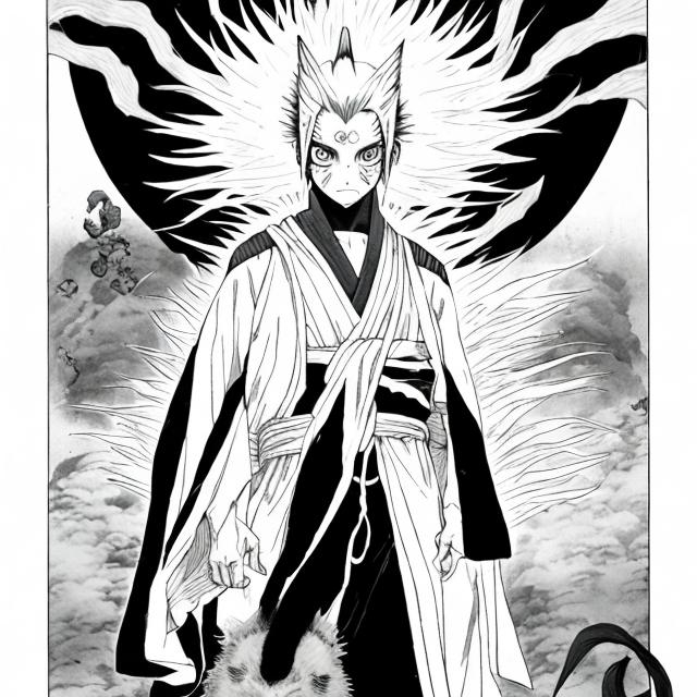 Prompt: Make Kimimaro alternative ending, where he becomes leader of the Otsutsuki with all new dojutsu and genjutsu powers, in his full form. Give him Otsutsuki appearance with the bone abilities and new dojutsu eyes and genjutsu. Make the images clear and in style of new Boruto manga.