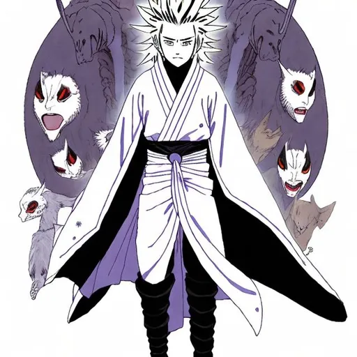 Prompt: Make Kimimaro alternative ending, where he becomes leader of the Otsutsuki with all new dojutsu and genjutsu powers, in his full form. Give him Otsutsuki appearance with the bone abilities and new dojutsu eyes and genjutsu. 