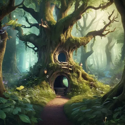 Prompt: 🏞️🌳 "Discover a hidden grove within an ancient forest, where mystical creatures and mythical beings gather. Let your creativity run wild and design a graphic that captures the essence of this enchanted woodland realm. 🎨"