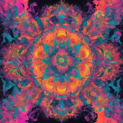 Prompt: ((Vibrant psychedelic abstract art)), an (((explosion of luminous kaleidoscopic patterns and fractal geometries))), with (((organic paisley tendrils unfurling into endless recursion))), creating an (((immersive psychedelic tapestry of vivid neon color fields))), in the revolutionary generative art styles of ((((Android Jones, Vibran 1000000 and the legendary pioneers of 1960s psychedelia))), (((seamless looping, symmetrical compositions, impeccable flow of forms))), symmetrical full-frame mandala layout    