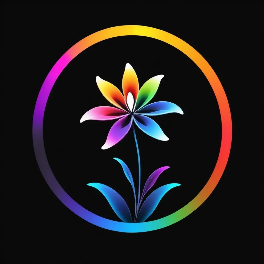 Prompt: Vectoritize a ((simple 3d minimalistic  logo)), featuring orca well lit flower electromagnetic spectrum ), black background well illuminated, high detail, logo, 2d,ue5