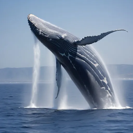 Prompt: ((masterpiece)), (best quality), (detailed), blue whale, ocean giants, massive, immense, gentle, graceful, surfacing, spouting, water spray, awe
