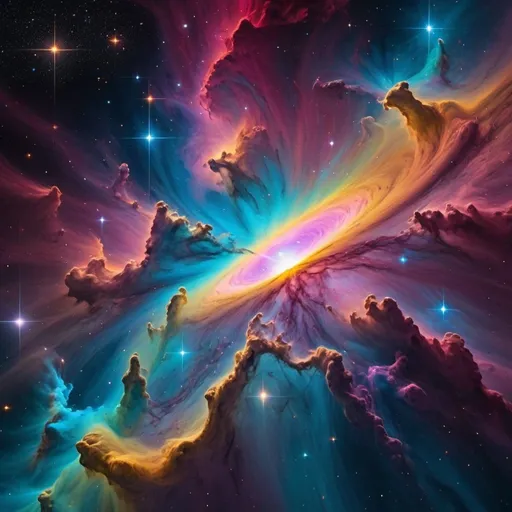 Prompt: Imagine a breathtaking depiction of a psychedelic nebula-filled space scene, meticulously detailed to capture the cosmic wonder. The vast expanse of space should be adorned with swirling nebulae, each intricately rendered to showcase their intricate patterns and vivid colors. The scene should be vibrant and electrifying, reminiscent of the iconic Lisa Frank style. The nebulae should seem to come to life, glowing with radiant hues that blend seamlessly against the backdrop of the cosmos. The level of detail should be impeccable, capturing the faintest streaks of nebulous gases and the brilliance of distant stars. Capture this mesmerizing sight in a high-resolution (4K) image, allowing viewers to lose themselves in the cosmic dance of colors and light. The camera should take a panoramic view, emphasizing the sheer scale and beauty of this psychedelic space.