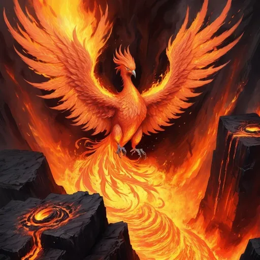 Prompt: aerial high shot of ablaze powerful phoenix, backdropped by lava chamber fantasy artstyle, fantasy drawing, painting, sketch, fantasy drawing, fantasy painting, oil painting sketch