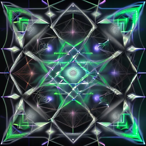 Prompt: ((Esoteric arcane orthographic concept)), a fusion of (((geometric magic circles, sacred symbols, and metaphysical runes))), overlaid onto (((oscillating möbius strips and intersecting hypercubes))), forming a (((multidimensional lattice framework interwoven with ethereal cosmic mandalas))), influenced by ((((ancient mysticism, string theory, and the psychedelic digital art of Android Jones and Martin Mayer))), (((seamless integration of 2D, 3D and 4D elements, mathematically perfect patterning, glowing volumetric rendering))), extreme macro perspective