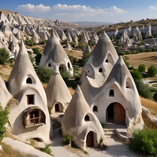 Prompt: ((masterpiece)), (best quality), (detailed), Göreme, Cappadocia, Turkey, cave, dwellings, lunar, landscape, valleys, rock, formations, whimsical, fairy, chimneys