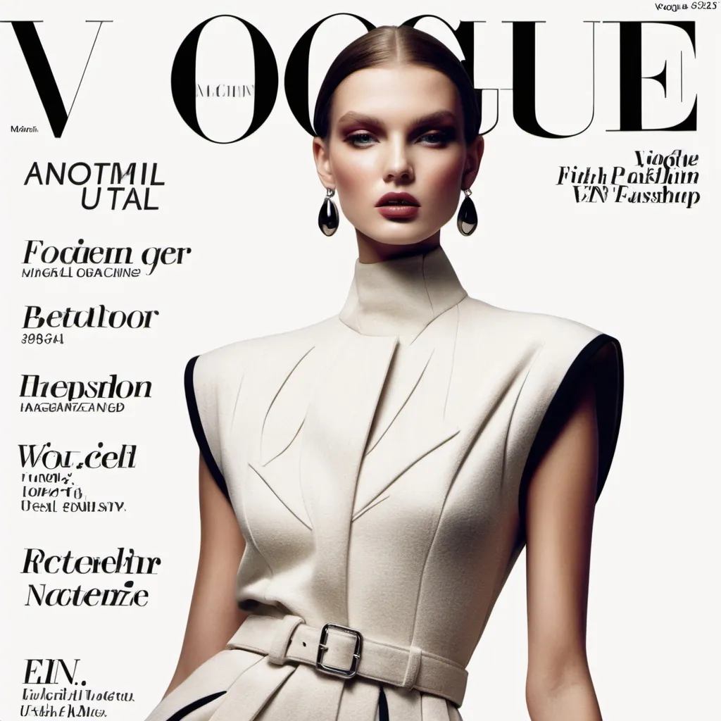 Prompt: A Vogue magazine cover featuring a model in a high fashion outfit, epitomizing contemporary style.