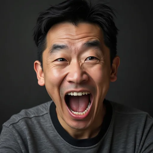 Prompt: a man with his mouth open and a picture of a man's face on his face is shown, Fan Kuan, neo-dada, johnson ting, a stock photo