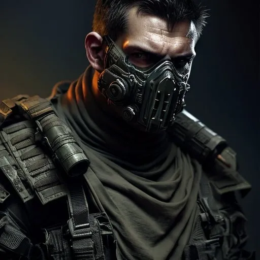 Prompt:  dark templar Male sniper assassin,  military spec ops tight-fitting clothing, punisher face mask , glowing eyes, ancient organic armor, dark khaki color, upper body shot,  sci-fi, intricate, heroic, menacing highly detailed, digital painting, artstation, concept art, fighting, sharp focus, illustration, art by artgerm and greg rutkowski
