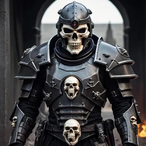Prompt: Sci-fi armored soldier and skull helmet,  dark templar