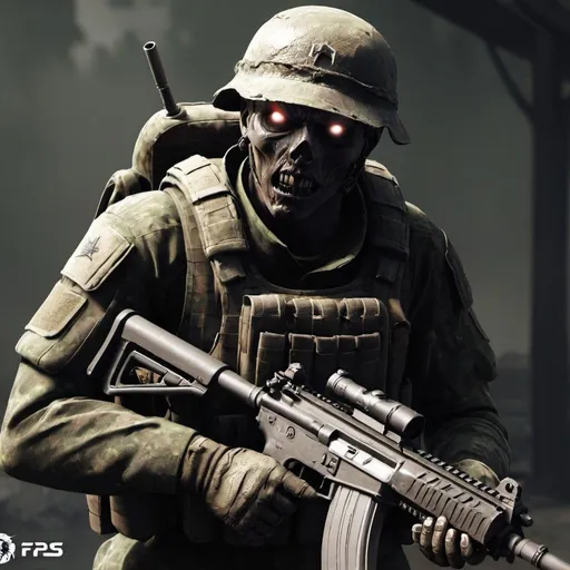 Prompt: THE CURSED, fps, menacing soldier