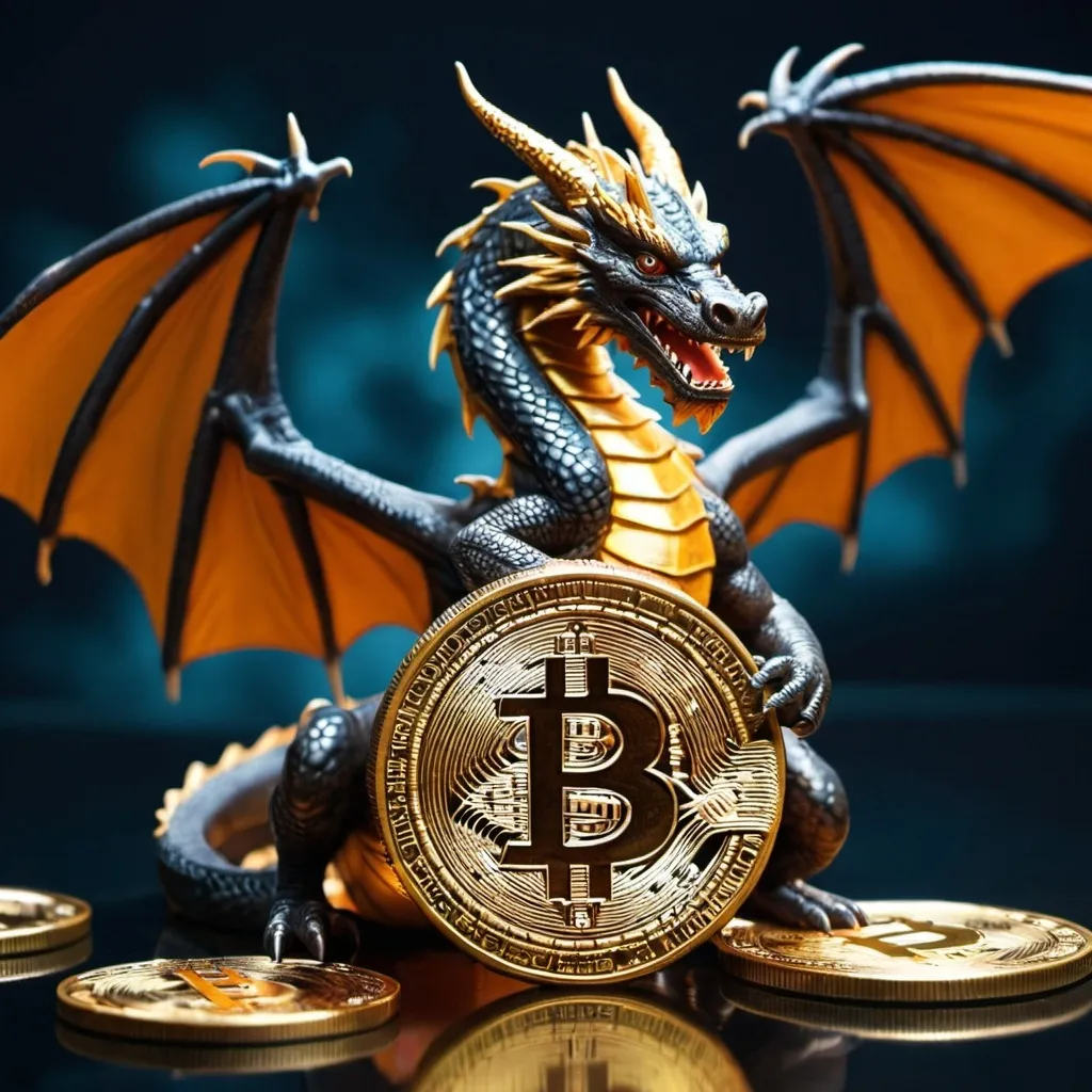 Prompt: A Bitcoin with a dragon