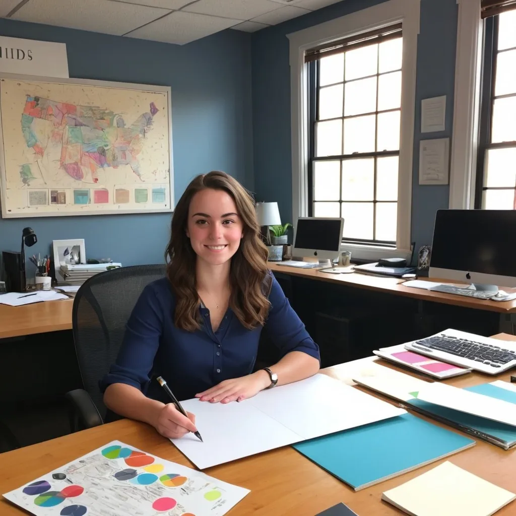 Prompt: Emily of Rhode Island School of Design graduate and graphic design is finding hard to find graphic design business in Providence Rhode Island from her new office on off of Way Boston Street in Providence Rhode Island