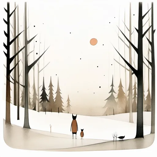 Prompt: Limited-edition illustration artwork on white background inspired by jon klassen, watercolor, minimalist, the winter