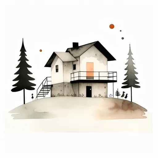 Prompt: Limited-edition illustration artwork on white background inspired by jon klassen, watercolor, minimalist, Dream House