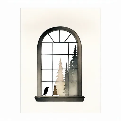 Prompt: Limited-edition illustration artwork on white background inspired by jon klassen, watercolor, minimalist, the window