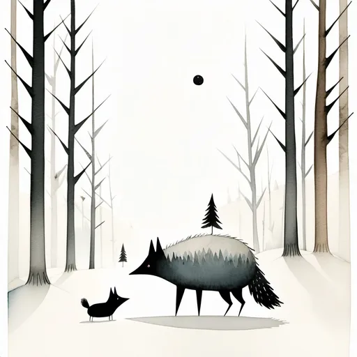 Prompt: Limited-edition illustration artwork on white background inspired by jon klassen, watercolor, minimalist, the winter