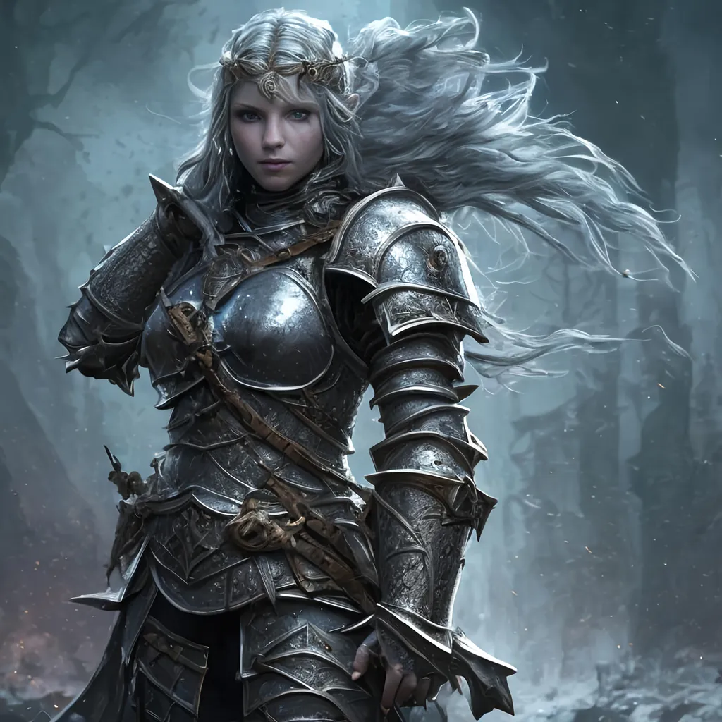 Prompt: Create a highly detailed AI defined image of a highly detailed beautifully stunning medieval fantasy female knight character in a fictional fantasy realm fighting shadow demons.

wide landscape lense, ISO 500, Aperture f/22, APS-C, Splash art, dark fantasy art, stunning bokeh, cinematic lighting and scale, super detailed, 64k, high quality perfect lighting, perfect shadows.