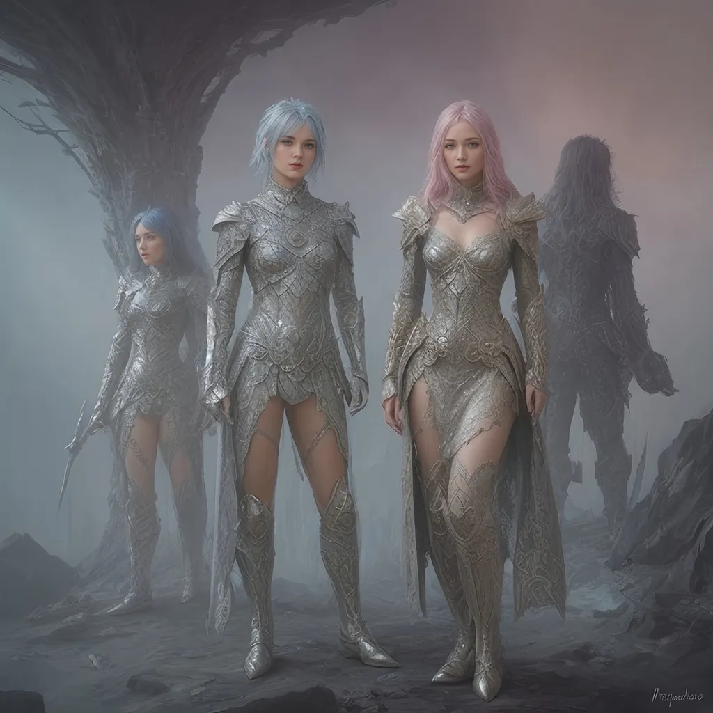 Prompt: create fantasy art, character art, iridescent, metallic.