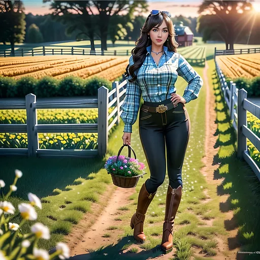Prompt: Create a highly detailed AI defined full body image of an amazingly detailed perfect, ultra gorgeous, stunning, "Girl Next Door Look" adult woman, at a country farm, wearing enticing, tight, fantasy farm girl outfit,

Award winning super detailed image, cinematic lighting and scale, super detailed, 64k, high quality perfect lighting,