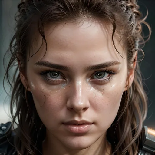 Prompt: Image of a gorgeous young adult woman with random styled hair, perfectly cute face, captivating gaze, perfect composition, hyper realistic, super detailed, 8k, high quality, trending art, trending on artstation, sharp focus, studio photo, intricate details, highly detailed, surviving in the apocalypse,