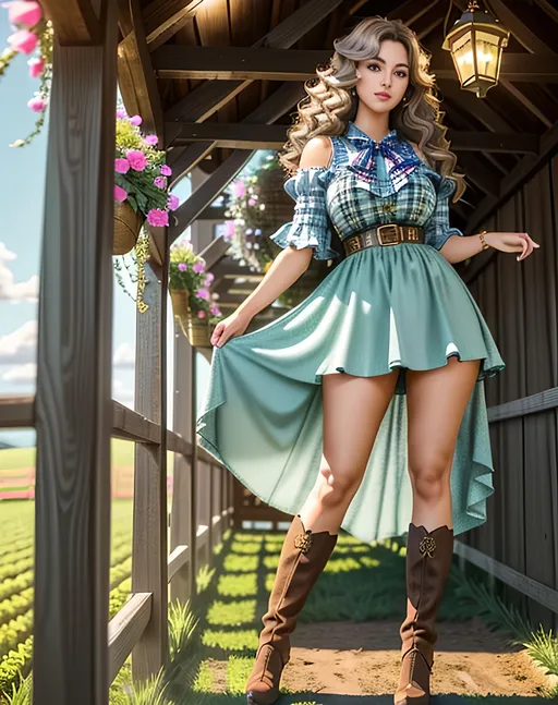 Prompt: Create a highly detailed AI defined full body image of an amazingly detailed perfect, ultra gorgeous, stunning, "Girl Next Door Look" adult woman, random natural hair color, at a country farm, wearing enticing, tight, fantasy farm girl outfit,

Award winning super detailed image, cinematic lighting and scale, super detailed, 64k, high quality perfect lighting,
