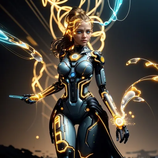 Prompt: Inimage using the attached image as the background. Add 2 ultra beautiful, young athletic Caucasian android women, cyborg, electric wires, micro chips, waist long hair, long natural finger nails, wearing gold filigree body accessories, translucent bluish clear skin, artstation, splash style of dark fractal paint, contour, hyperdetailed intricately detailed , unreal engine, fantastical, intricate detail, splash screen, complementary colors, fantasy concept art, 8k resolution, deviantart masterpiece, photo realistic, studio lighting, paint dripping, splash arts, ultra details