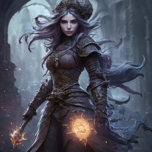 Prompt: Create a highly detailed AI defined image of a highly detailed beautifully stunning medieval fantasy female Mage character in a fictional fantasy realm fighting shadow demons.

wide landscape lense, ISO 500, Aperture f/22, APS-C, Splash art, dark fantasy art, stunning bokeh, cinematic lighting and scale, super detailed, 64k, high quality perfect lighting, perfect shadows.