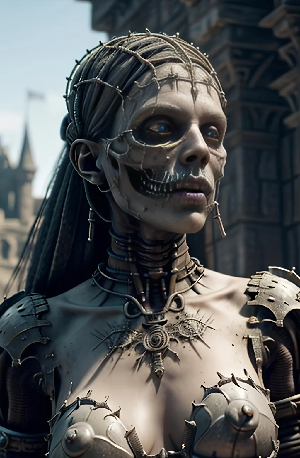 Prompt: Create a highly detailed AI defined image or a decaying 3D Rendered highly detailed realistic medieval undead fantasy character.