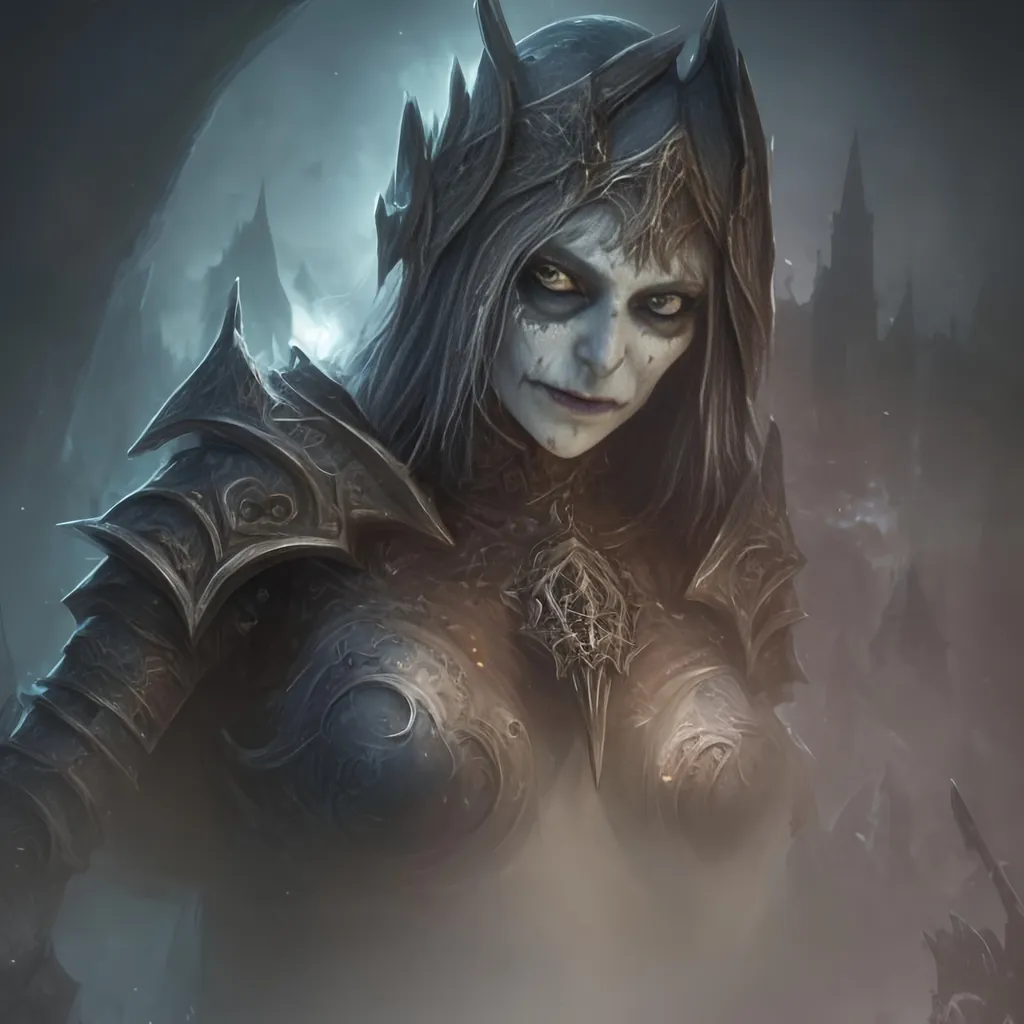 Prompt: Create a highly detailed AI defined image of a highly detailed medieval undead fantasy female death knight character in a fictional fantasy realm.

wide landscape lense, ISO 500, Aperture f/22, APS-C, Splash art, dark fantasy art, stunning bokeh, cinematic lighting and scale, super detailed, 64k, high quality perfect lighting, perfect shadows.