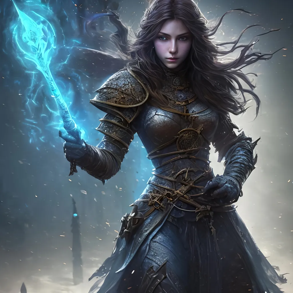 Prompt: Create a highly detailed AI defined image of a highly detailed beautifully stunning medieval fantasy female Mage character in a fictional fantasy realm fighting shadow demons.

wide landscape lense, ISO 500, Aperture f/22, APS-C, Splash art, dark fantasy art, stunning bokeh, cinematic lighting and scale, super detailed, 64k, high quality perfect lighting, perfect shadows.