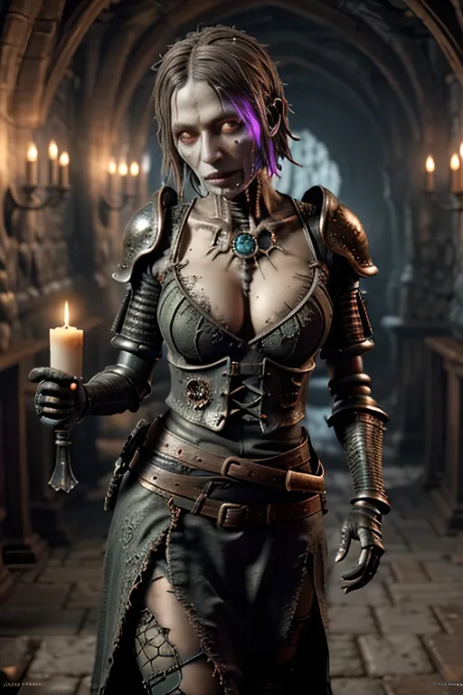 Prompt: Create a highly detailed AI defined image or a decaying 3D Rendered highly detailed sensuous, realistict medieval undead (hole through chest) fantasy rogue character, inspiring vibrant colors, masterpiece:1.4, best quality:1.0, photo realistic