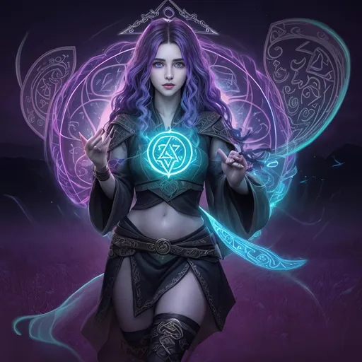 Prompt: Image of a gorgeous young adult Rune Caster with styled hair, perfect girl next door look, full luscious lips, perfect body composition, wearing stunning mystical robes,

summoning multiple wild magic with swirling 3D Celtic rune symbols and 3D colorful spells, surrounded by the magical weaves, on the night of the dead, at midnight,

Image created using a wide landscape lense, ISO 500, f/1.8, Splash art, trending on artstation, dark fantasy art, hyper realistic, super detailed, 8k, high quality, trending art, trending on artstation, sharp focus, studio photo, perfect lighting and shadows.