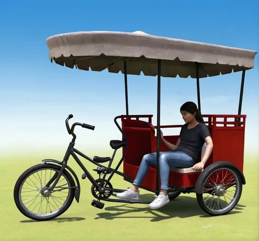 Prompt: Add person sitting on the tricycle