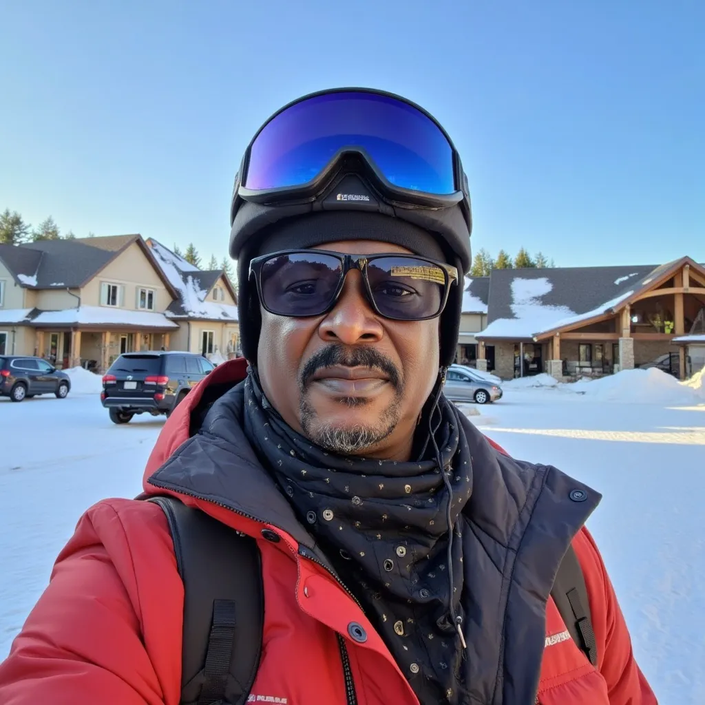 Prompt: A man  in a ski gear in front of a ski resort