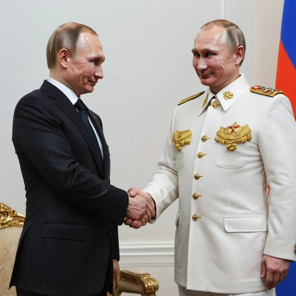 Prompt: furry and putin shaking handings